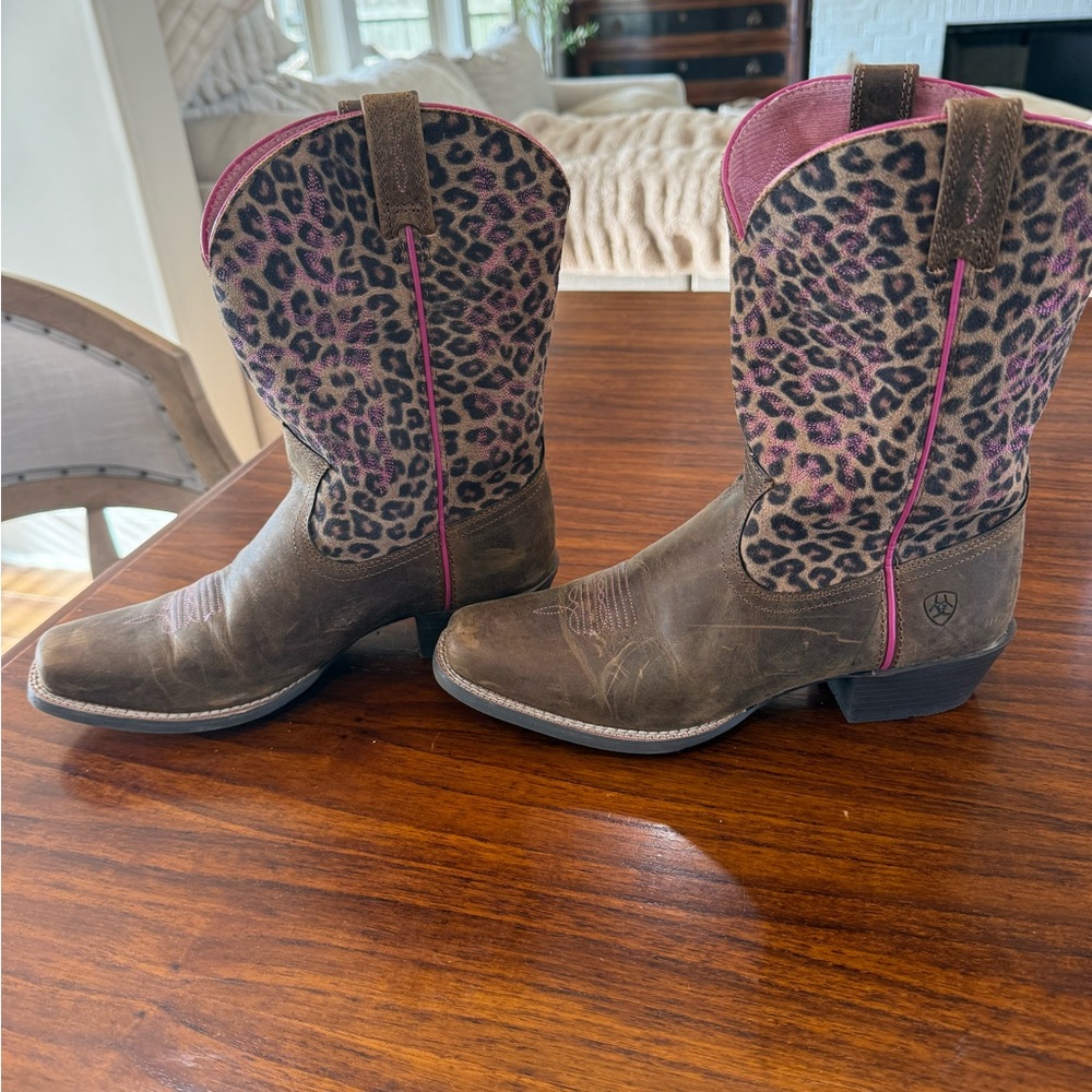 Ariat Women's Brown and Pink Leopard Heeled Boots